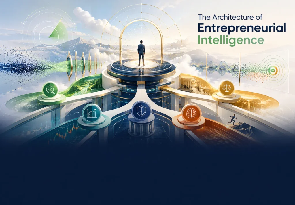 Visualizing the architecture of entrepreneurial intelligence and its role in startup founder psychometric profiling.