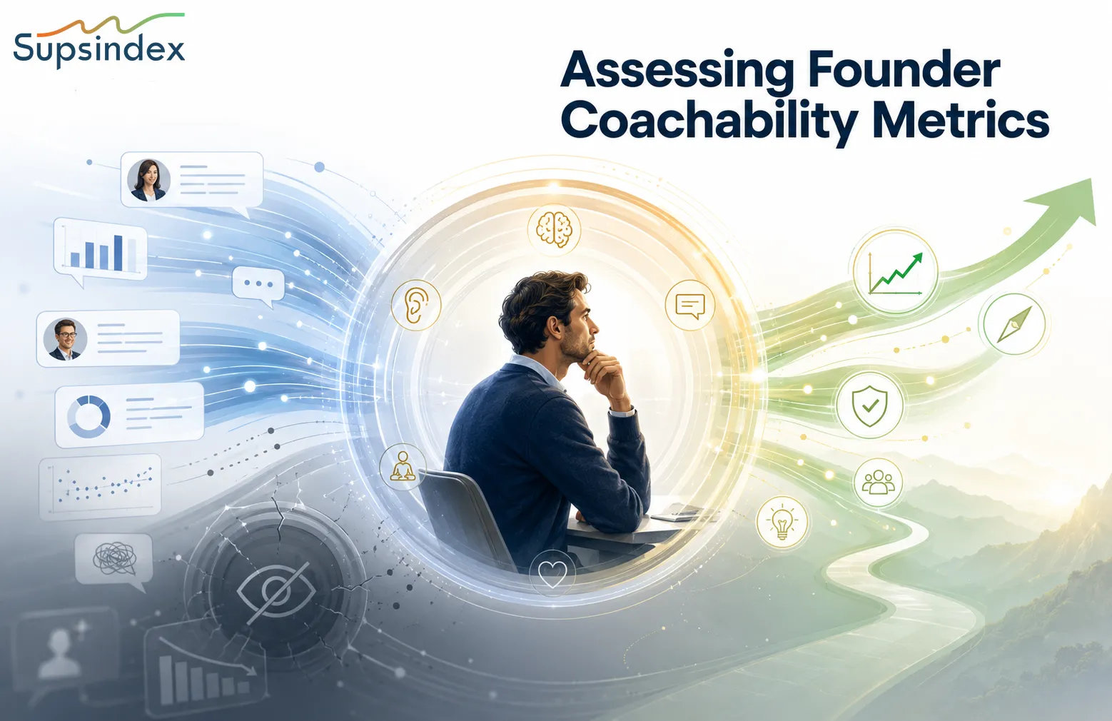 A dashboard detailing the process for assessing founder coachability metrics and feedback agility.