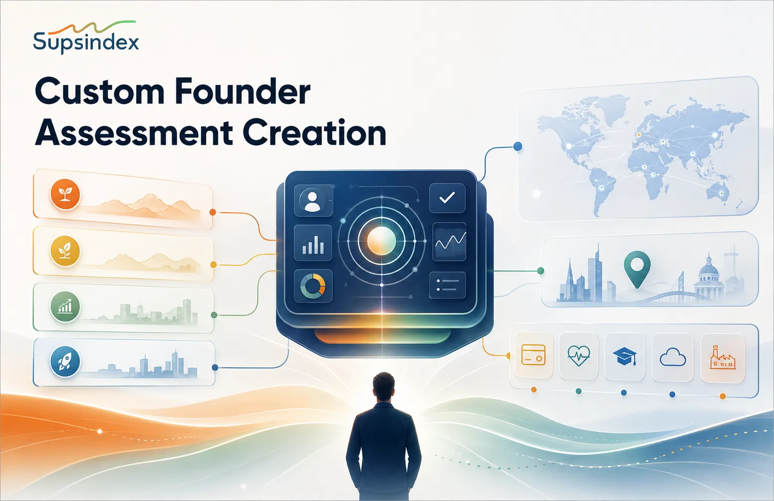 Visualizing custom founder assessment creation tailored to specific startup ecosystems and industries.
