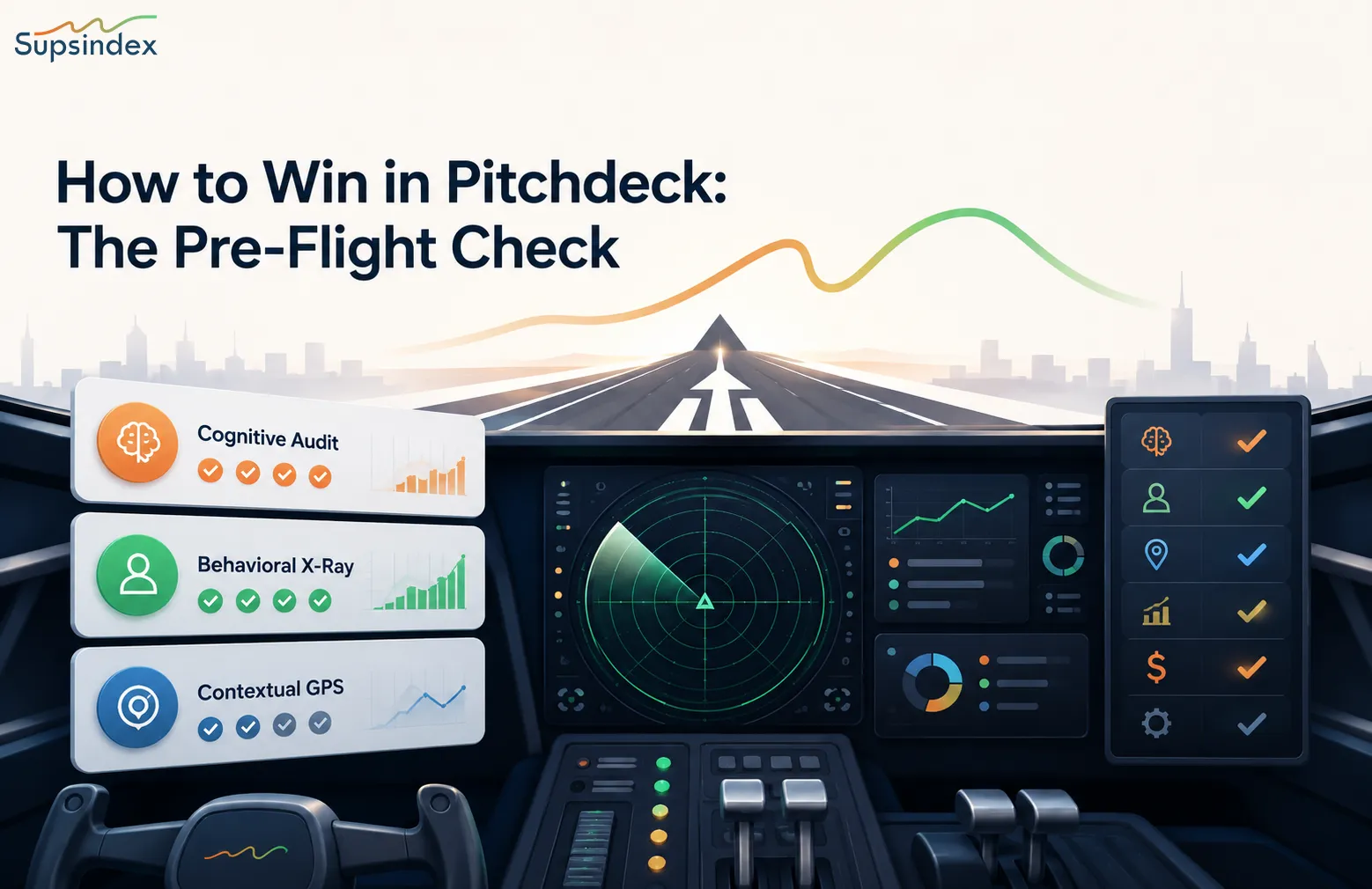 Visualizing the pre-flight check needed to win in a pitch deck and prove founder readiness.