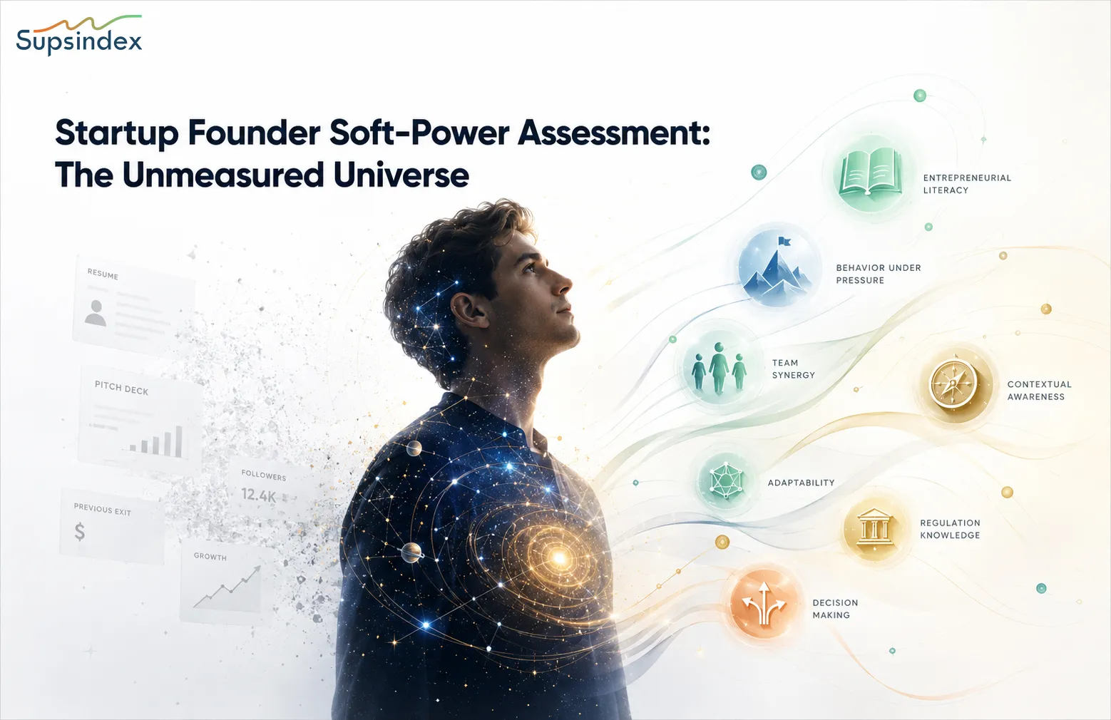 Visualizing the startup founder soft-power assessment and the unmeasured universe of founder capabilities.
