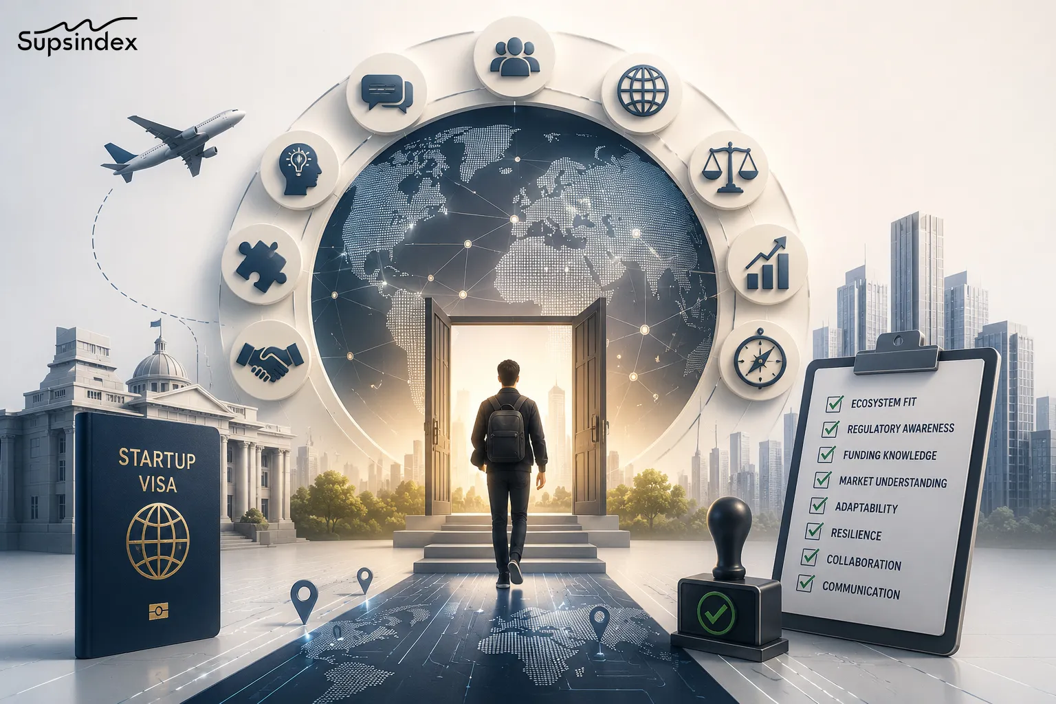 Infographic detailing startup visa soft skills requirements for founder success.