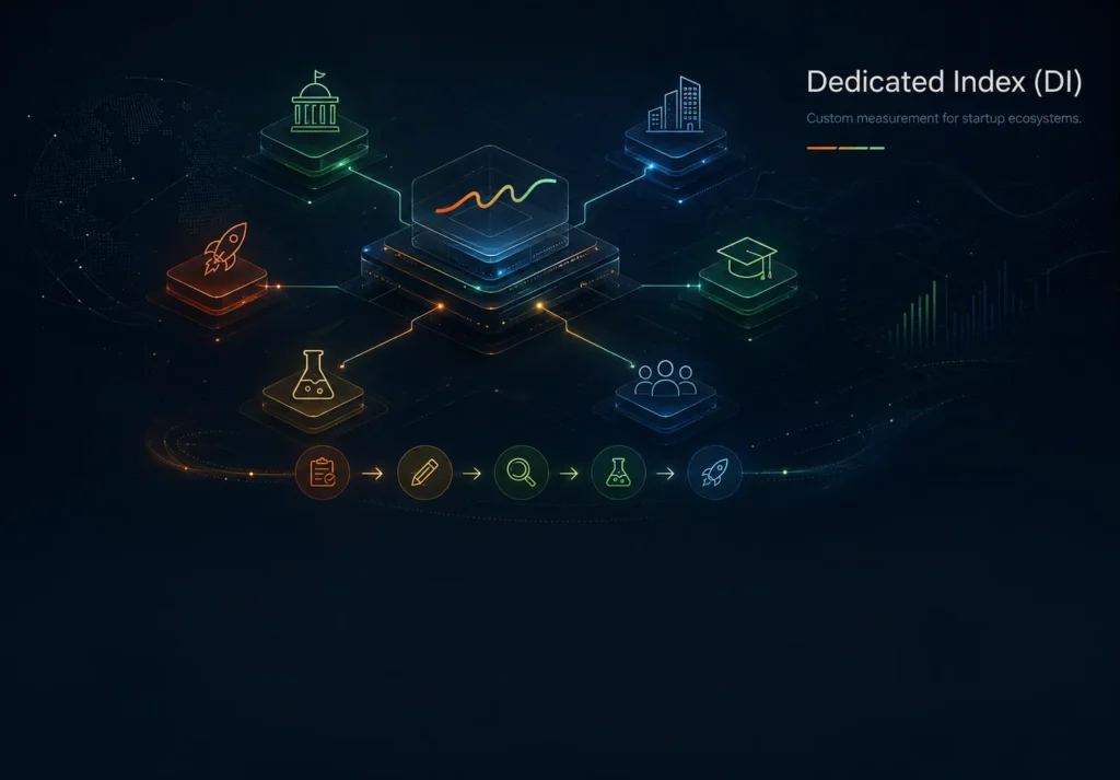 A visual representation of how a Dedicated Index provides custom measurement for the startup ecosystem.