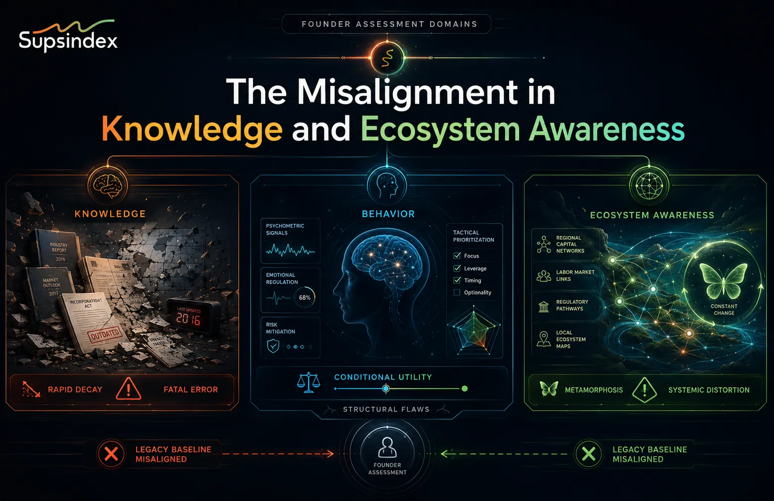 A chart demonstrating the misalignment in knowledge and ecosystem awareness in traditional assessments.