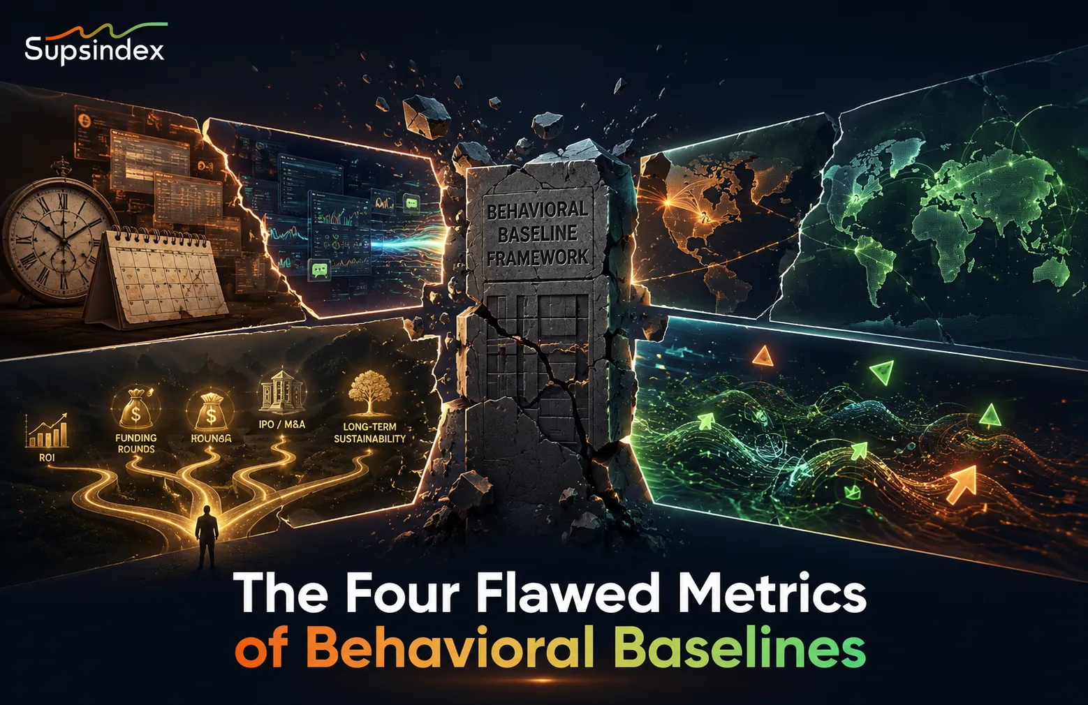 Infographic deconstructing the behavioral baseline and the four flawed metrics of historical data.