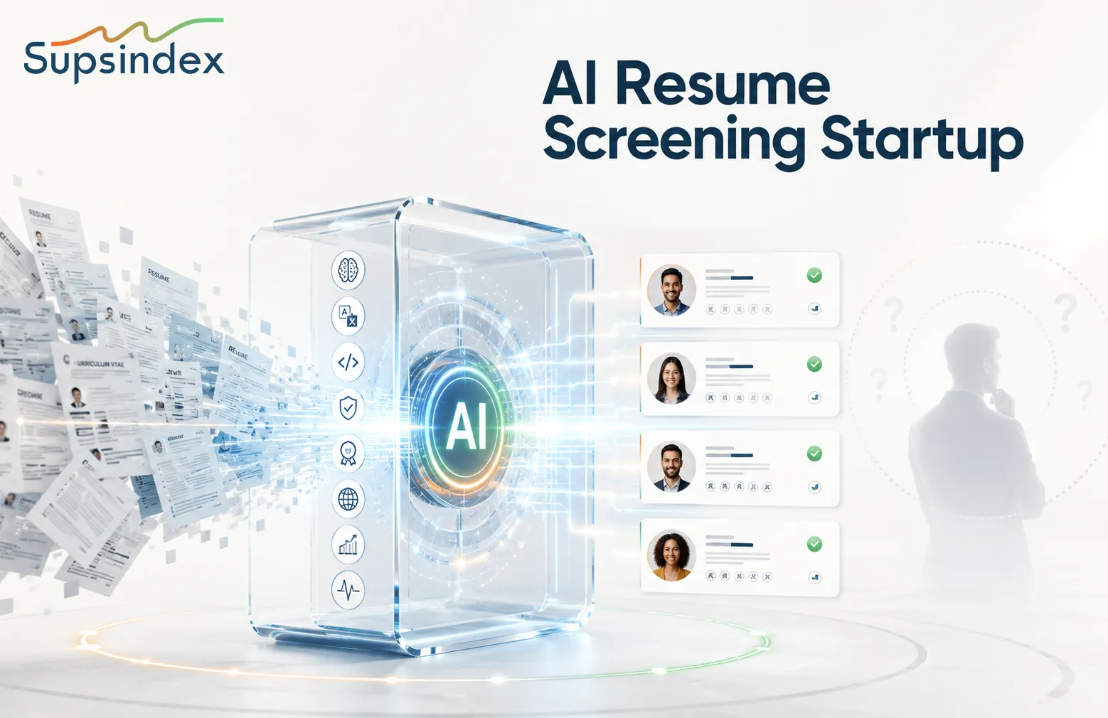 An AI processing system analyzing profiles for an AI resume screening startup.