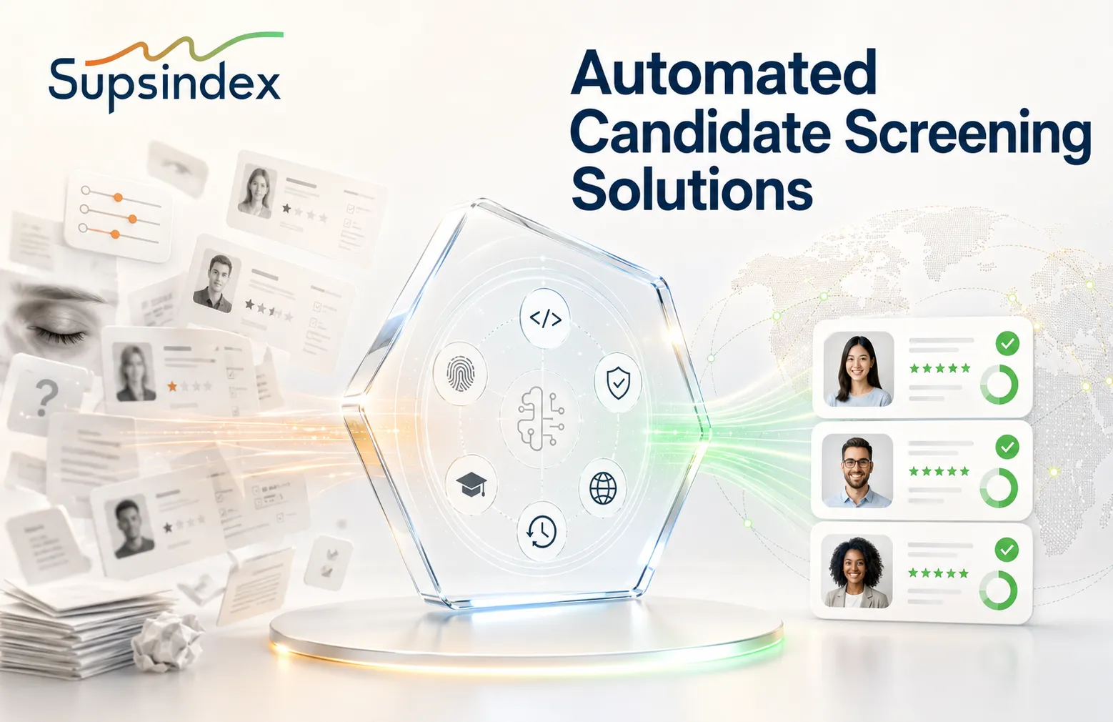 A digital interface demonstrating automated candidate screening solutions for startups.