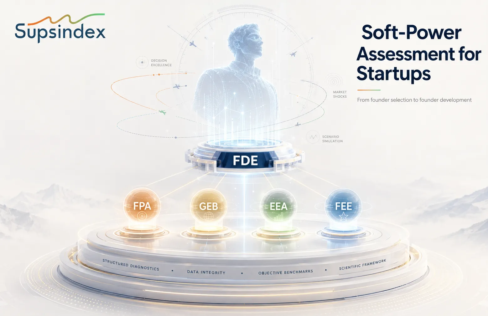A holographic representation of a Soft Power Assessment in the process of screening startup applications.